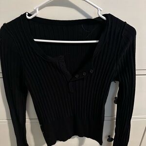 SHEIN Black Ribbed Long Sleeve Polo Sweater
